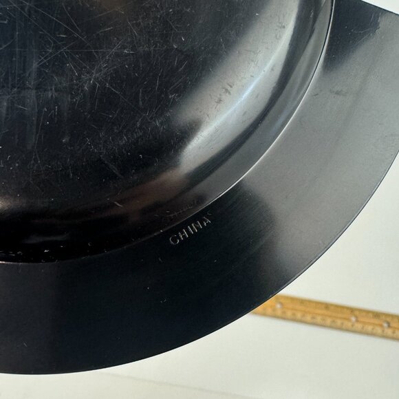 Vintage Black Plastic Round Pocket Change Collect Dish Trinket Gold Accent READ - Picture 10 of 11